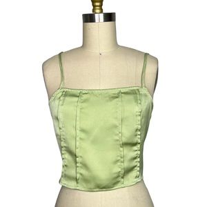 American threads satin crop camisole lace back top size large